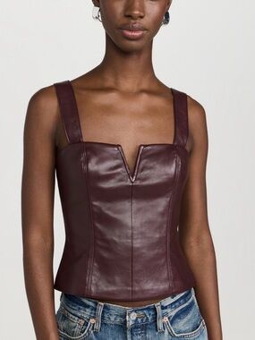 Amanda Uprichard Burgundy Faux Leather Corset Top Size Medium